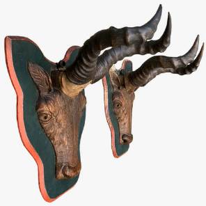 19th Century Carved Wood Antelope Trophies